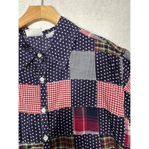 Vintage Carolina‎ Blues Patchwork Star Plaid Short Sleeve Button Up Women's 18